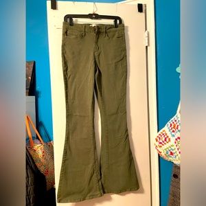 So Olive Green Flare High Waisted Jeans